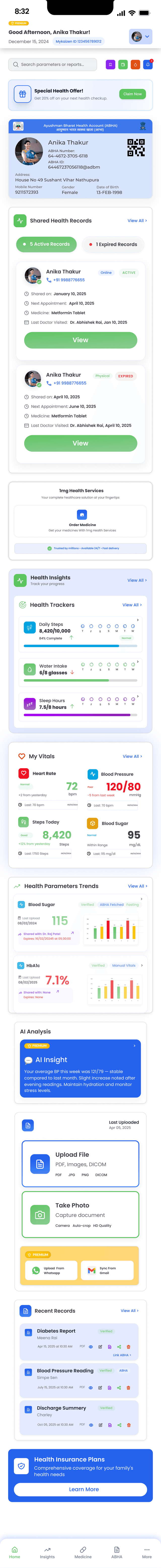 Health Platform Interface Scrolling
